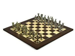 Wooden Chess Set "Macassar & Maple" Board Metal Pieces - Picture 1 of 7