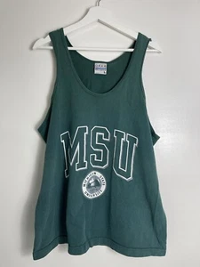 Vintage 90s MSU Spartans Tank-Top Large Made In USA Green - Picture 1 of 4