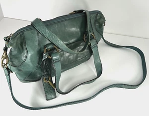 Fossil Vtg Green Leather Satchel Top Handles Shoulder Strap Crossbody Bag - Picture 1 of 12