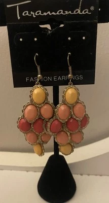 NWT Taramanda Dangling Statement Earrings Gold Tone with Three Shades of Coral   - Image 1 of 3