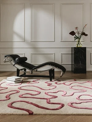 Alfombra de lana acolchada a mano rosa abstracto diseño moderno para sala alfombra alfombra venta Foto 1 de 4