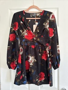 Missguided Black Floral Mini Dress Size 6 Summer Holiday - Picture 1 of 5