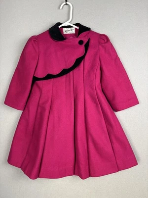 Vintage Rothschild Coat Girls 6X Pink Wool Blend Velvet Trim Union Made USA 90s - Image 1 of 4