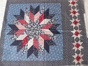 Vintage VIP Print by Cranston Print Works 2 Fabric Panels Medillion Star Cottage - Picture 1 of 4