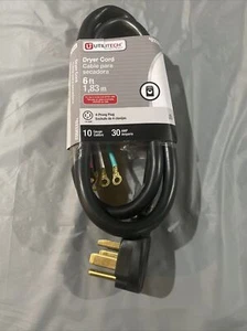 NEW Utilitech 4 PRONG 6 FT Dryer Cord 30 Amp 10 Gauge 125/250 Volt 0333552 70077 - Picture 1 of 8