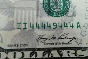 Fancy $5 Dollar Bill 7 of a kind Quad Serial Number II 44449444 A 2006 A - Picture 1 of 9