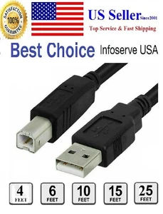 Printer Cable USB 2.0 Cable A Male - B Male 1ft,6ft,10ft,15Ft,25Ft,30Ft HP Epson - Picture 1 of 6