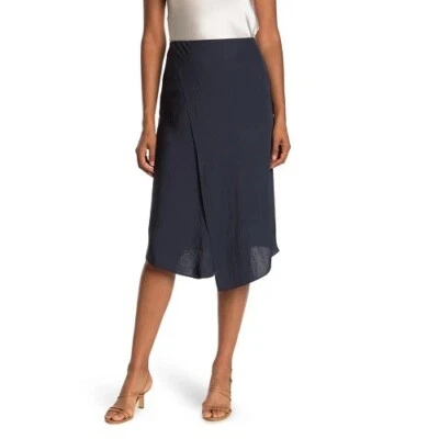 Falda sin Mangas Asimétrica Vince 8 NUEVA Costera Azul Marino Seda Satén Cóctel Fiesta Foto 1 de 4