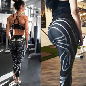 ROPA DEPORTIVA MUJER DE DISEÑO - Suave Informal Mujeres Patrón 3D Leggings Negros - Imagen 1 de 1