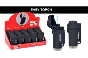 LIGHTER ACCENDINO EASY TORCH 1 FIAMMA JET FLAME RICARICABILE NERO GOMMATO WWJ610 - Picture 1 of 1