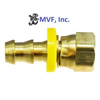 Push-On Hose Barb for 1/4" ID Hose X 1/4" Female 37° JIC Swivel Brass  308-04-04 - Image 1 of 4