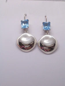 Silver Earrings 925 with Stone Synthetic Blue - Imitation Crystal Aquamarine - Picture 1 of 6