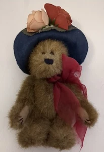 Boyds Bears Plüsch Braunbär 7 Zoll mit blauem Hut mit Blumen und Halsschleife - Bild 1 von 5