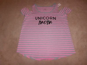 NEW, WOMANS JUSTICE COLD-SHOULDER UNICORN MOM TEE, SIZE SMALL - Picture 1 of 2