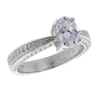 Anello Argento Sterling W/8mm x 6mm (1.25 KT) Taglio Ovale Zirconia, Perfetto - Immagine 1 di 2