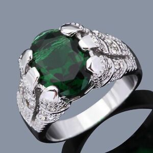 Men Fashion Size 9 Band Green Emerald 18K Gold Filled Engagement Wedding Ring