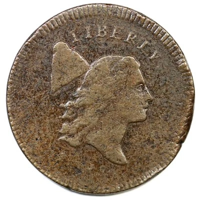 Moneda de medio centavo 1795 C-5a R-3 borde liso, tapa libertad planchet delgada 1/2 c Foto 1 de 4