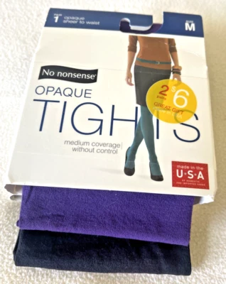 No Nonsense Tights Opaque Sheer to Waist Black & Purple  Size M New Lot of 2 - Image 1 of 4