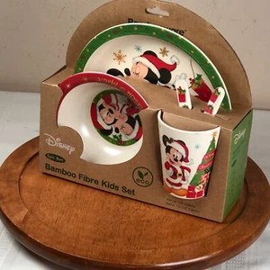 Disney Mickey & Minnie Mouse 5-Piece Bamboo Fibre Kids Dinner Set Xmas New - Picture 1 of 4