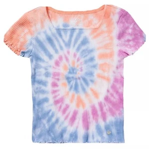Justice Girls Pullover Top Multicolor Size 10 Tie Dye Short Sleeve Ruffle Hems - Picture 1 of 10
