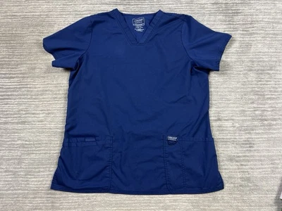 切诺基磨砂上衣衬衫成人大号蓝色 V 领短袖涤纶混纺 — 第 1/4 张图片