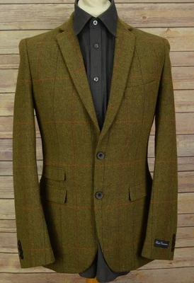 Blazer a cuadros de tweed French Connection para hombre 38R NUEVO chaqueta espiga verde tostado Foto 1 de 4