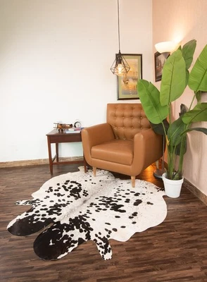 Alfombra de cuero de vaca 5x5 pies grande piel de vaca sal y pimienta animal real piel alfombra de vaca decoración Foto 1 de 4