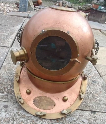 Vintage Old Antique Brass Copper Divers Helmet Sea full size heavy 17-18" advert - Image 1 of 4