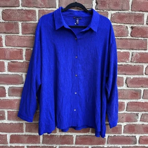 EILEEN FISHER $178 Classic Plisse Button-Up Shirt blue violet 3X - Picture 1 of 10