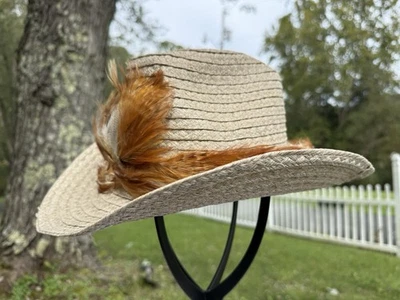 A Pair Of Western Vintage Palm leaf Cowboy hats With Feather Crest Embellishment - Image 1 of 4