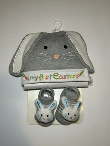 Conjunto de sombrero y botines de Pascua My First 0-12 meses niño niña bebé gris blanco - Imagen 1 de 2