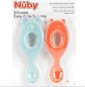 Nuby Silicone Easy Grip Spoons 2-Pack - Mouse and Bears - BPA Free New - Picture 1 of 3