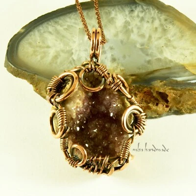 Colgante Jumbo Cristal Amatista Hecho a Mano Antiguo Alambre de Cobre Envuelto Piedras Preciosas Foto 1 de 3