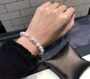 7.5-8" Stunning AAA 10-9mm natural Japanese Akoya white round pearl bracelet - Picture 1 of 3