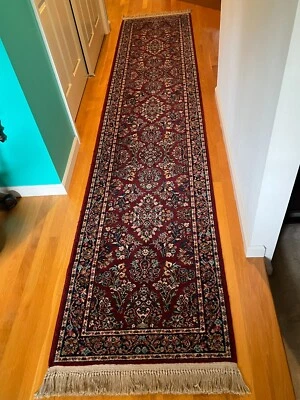 Alfombra de lana Karastan 785 Sarouk Red Runner 2 pies 6,5 pulgadas X 12 pies 9 pulgadas (con flecos largos) Foto 1 de 4