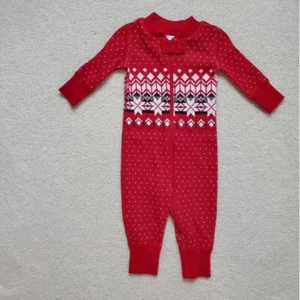 Hanna Andersson Baby Red Fair Isle Zip up Organic Cotton Pajamas sz50cm/0-3m - Picture 1 of 10