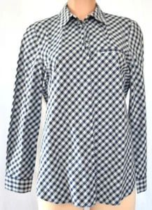 LAFAYETTE 148 COTTON WHITE/BLUE CHECK CALLOR SLEEVELESS SHIRT SIZE M - Picture 1 of 9