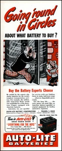 Syd Hoff 1944 arte Auto-Lite baterías 'redondas en círculos anuncio impreso vintage adL94 - Imagen 1 de 1