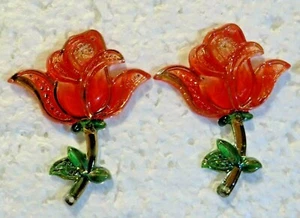 Chunky Shiny Red Resin Crystal Rose Rhinestone Custom Stud 2" Earrings - Picture 1 of 3