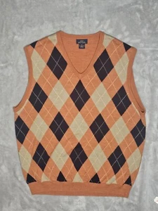Brooks Brothers Vest Extra Fine Merino Wool Sleeveless Orange Argyle XL Trimmed - Picture 1 of 10
