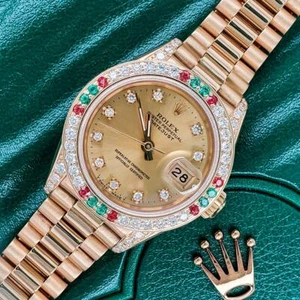Rolex President Datejust 26mm Diamond Ruby Emerald Bezel/Lugs/Factory Dial Watch - Picture 1 of 11