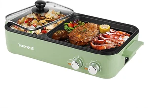 Hot Pot Electric with Grill, 2 in 1 Indoor Non-Stick Electric Pot and Griddle fo - Picture 1 of 7