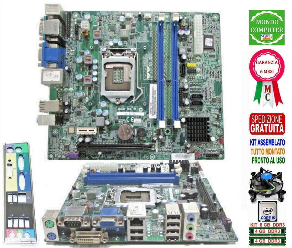SCHEDA MADRE SOCKET 1155 ACER H61H2-AD + CPU CORE i5 + 16GB RAM - Immagine 1 di 1