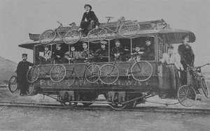 LOT OF 2 FOLKS AND BIKES ON VINTAGE STREETCAR RAILWAY POSTCARDS REPRO? 042524 T - Picture 1 of 4
