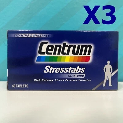 3 Centrum Stresstabs Zinc Vitamin Mineral600 High Potency Formula Relieve Stress - Image 1 of 4