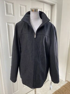 NWT Perry Ellis Portfolio Charcoal Gray Black Wool blend full zip Coat L - Image 1 of 4