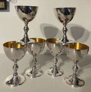 Vtg W & S BLACKINTON Silverplate 5 oz Wine Goblets GILT Interior Set /6 - Picture 1 of 12
