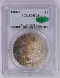 1881 S Morgan Dollar PCGS MS65 CAC Beautiful rainbow toning!!! - Picture 1 of 6