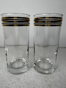 2 Culver 24k Gold 3 Streifen Hi Ball/Tumbler Gläser Original Stempel klar - Bild 1 von 10