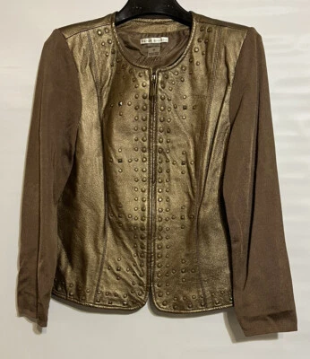 Chaqueta Colección Nygard Cuero y Tejido Bronce Talla M Pequeña Foto 1 de 3